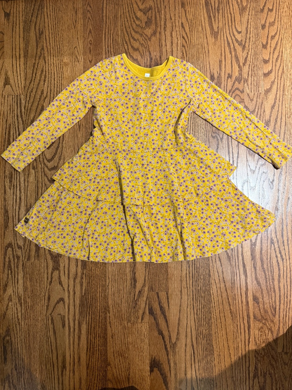 Tea Collection Golden Tiered Peplum Valley of the Flower Dress Sz 6